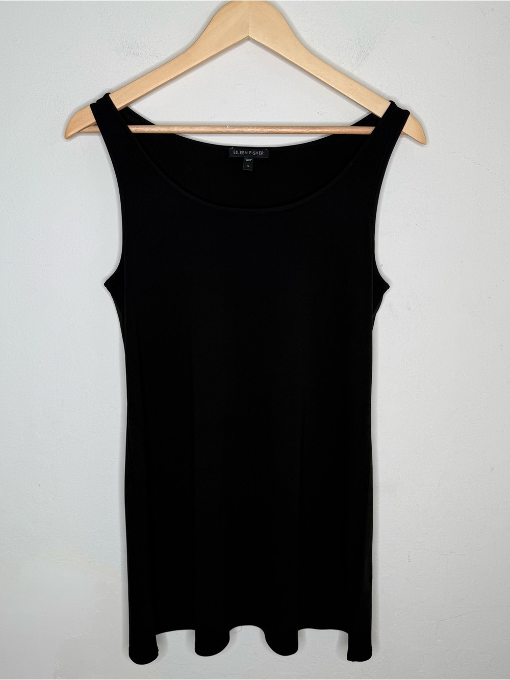 Eileen Fisher 100% Silk Long Tank Top Black Sleeveless Layering Size Small